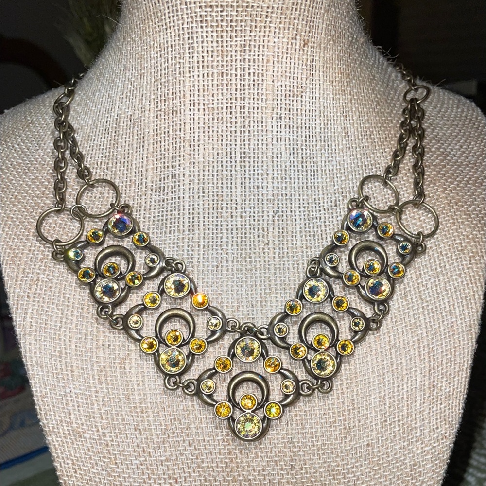 Shimmer V Necklace, Oxidized Brass Plating